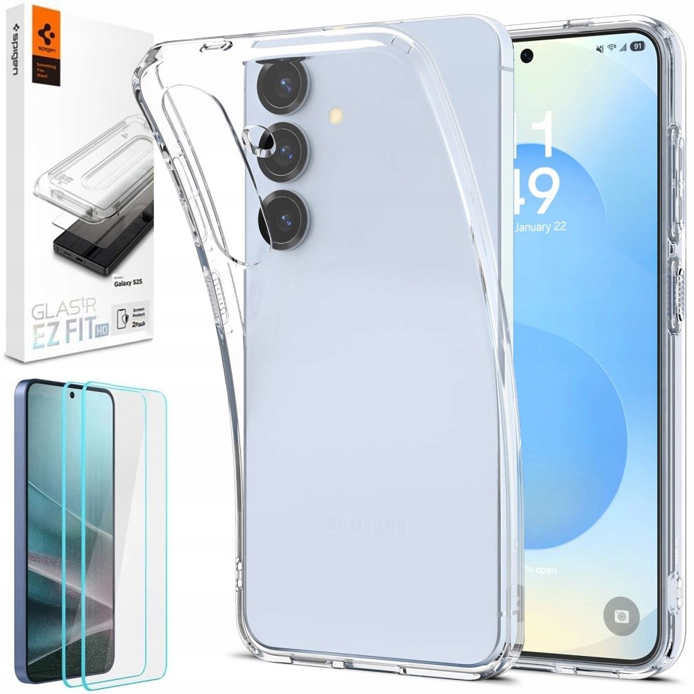 Zestaw Spigen: Etui Liquid Crystal Clear 2x Szkło do Galaxy S25+ Plus