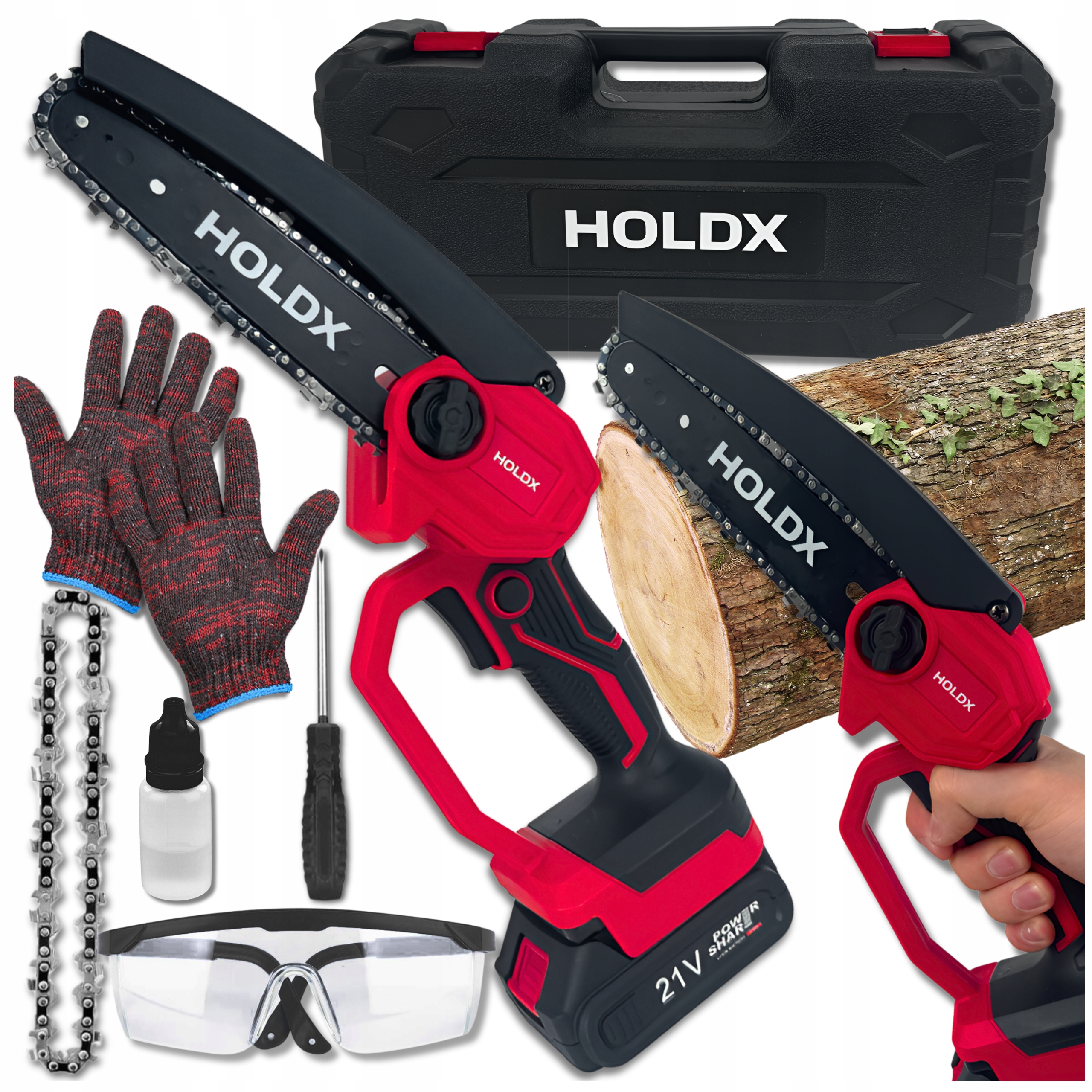 Piła Łańcuchowa Akumulatorowa Mini Pilarka Bezszczotkowa 2xAKU Duży Zestaw