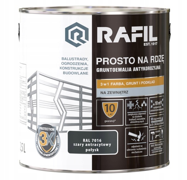 Rafil Přímo na rez šedý antracitový lesk RAL7016 2,5l