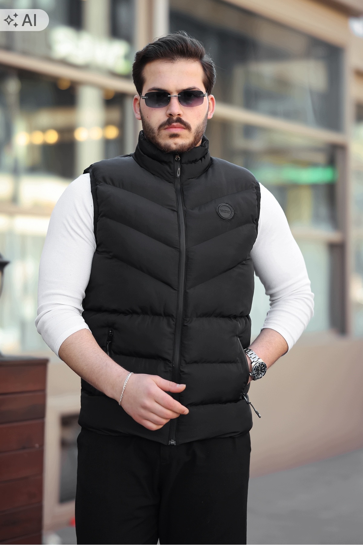 S&m Clothing Černá Prošívaná Vesta Casual Zip Kapsy L 5IA