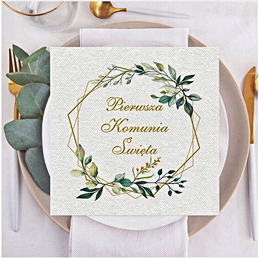 Zestaw Komunijny KOMUNIA Święta Bieżnik Serwetki Boho Eukaliptus IHS Typ bieżnik