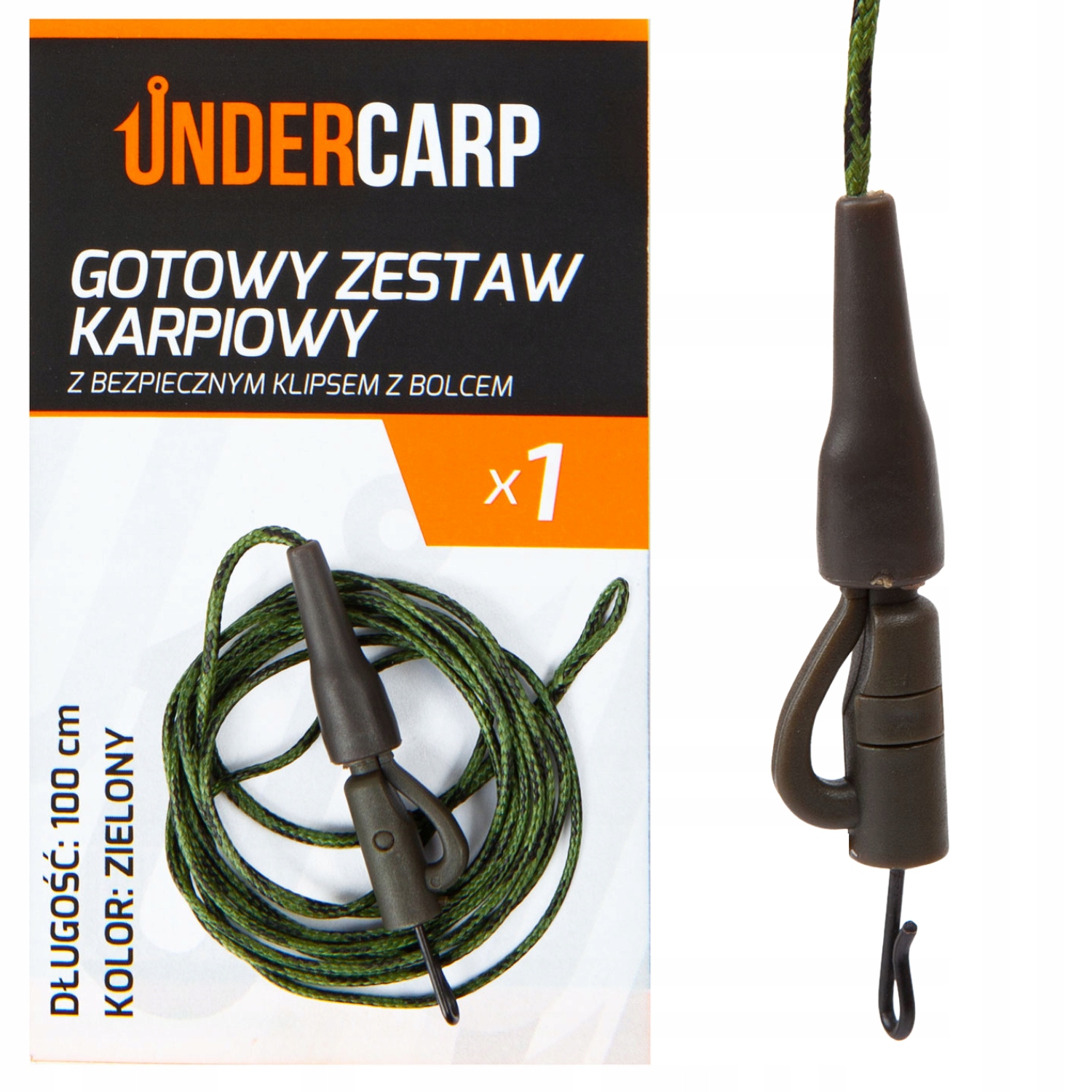 Undercarp Zestaw z bezpiecznym klipsem z bolcem zielony 100 cm