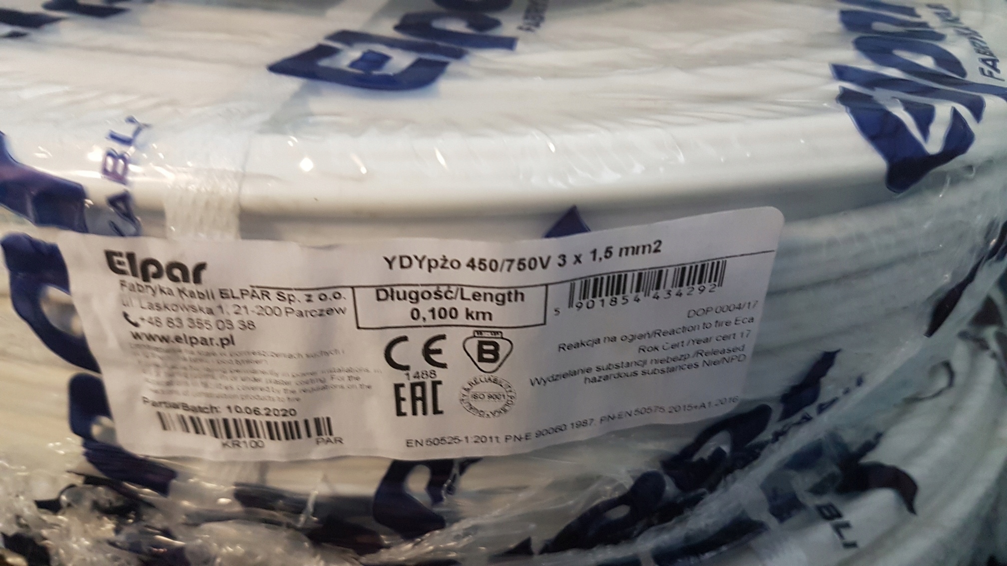 

Przewód płaski YDYp 3x1,5 750V 100m Elpar