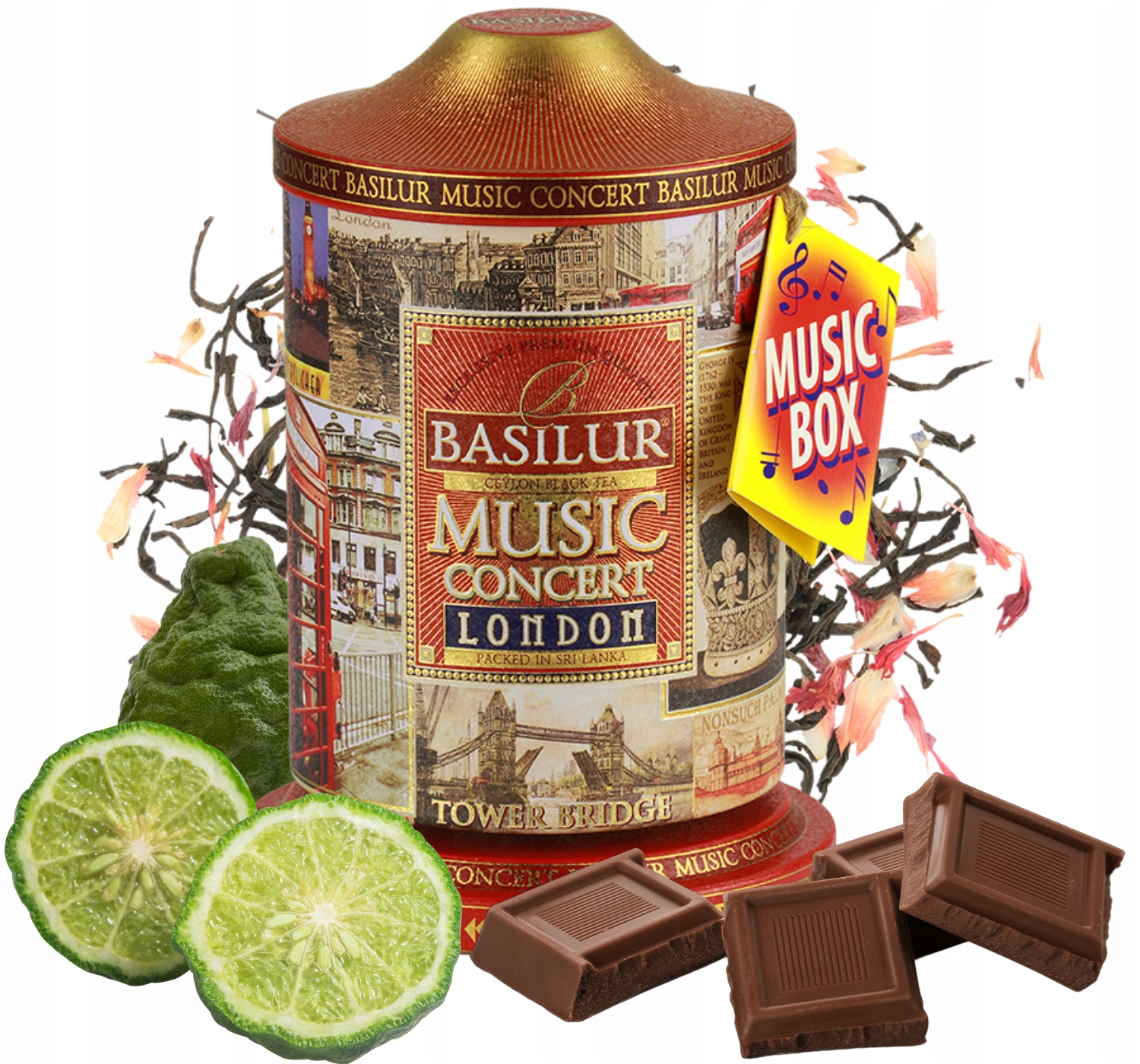 Basilur Music Concert London čaj Čokoláda 100 g Plechovka Hrací Skříňka