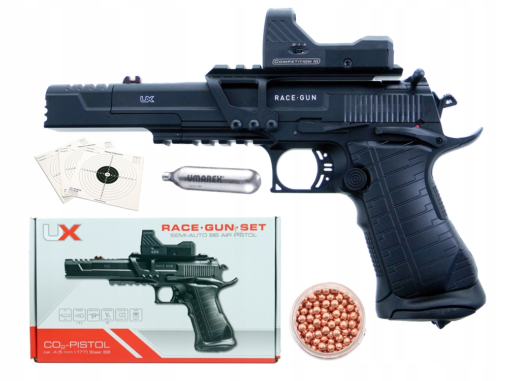 Wiatrówka pistolet CO2 Umarex Racegun z kolimatorem gratisy