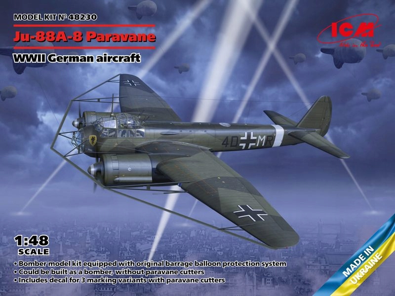 Ju-88A-8 Paravane Wwii německý bombardér 1:48