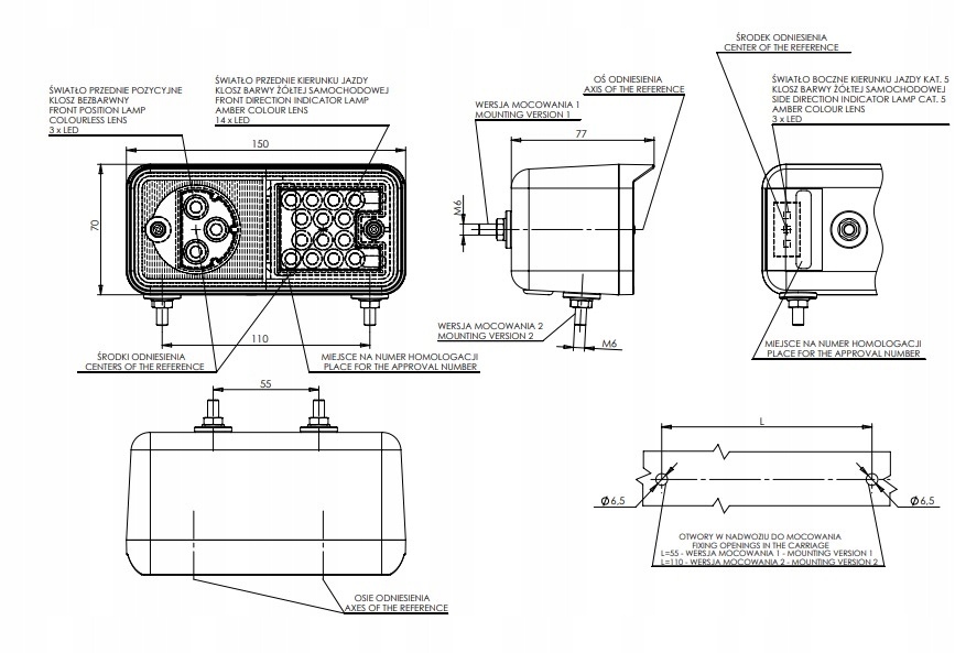 LAMPA ZESPOLONA PRZEDNIA PRAWA 12-24V LED WAŚ 491 Numer katalogowy części 491