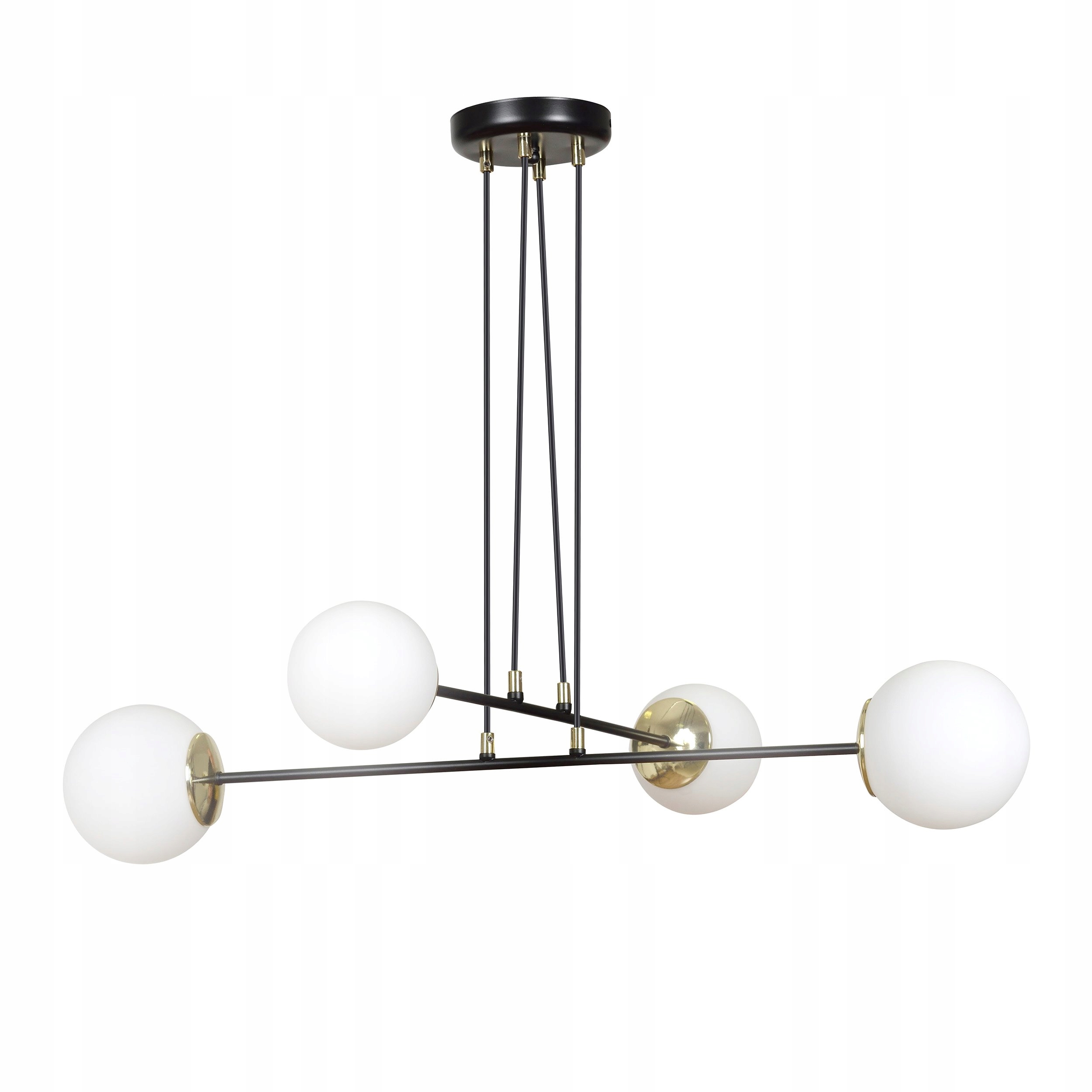 Závěsná lampa Ognis 4 černá zlatá bílá skleněné kulaté koule elegantní