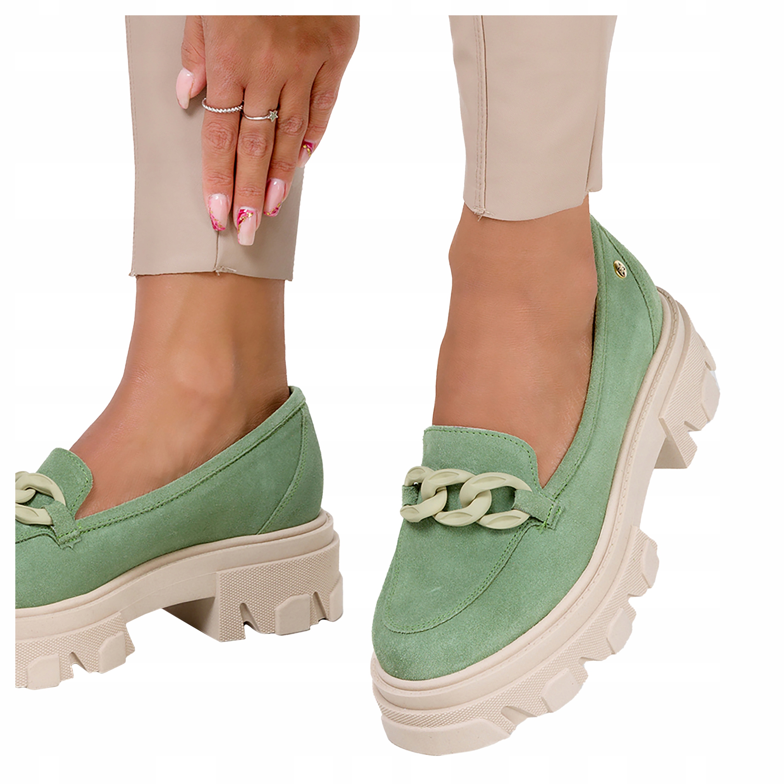 Módní Mokasíny Na Platformě, Kožený Řetěz, Novinka 41