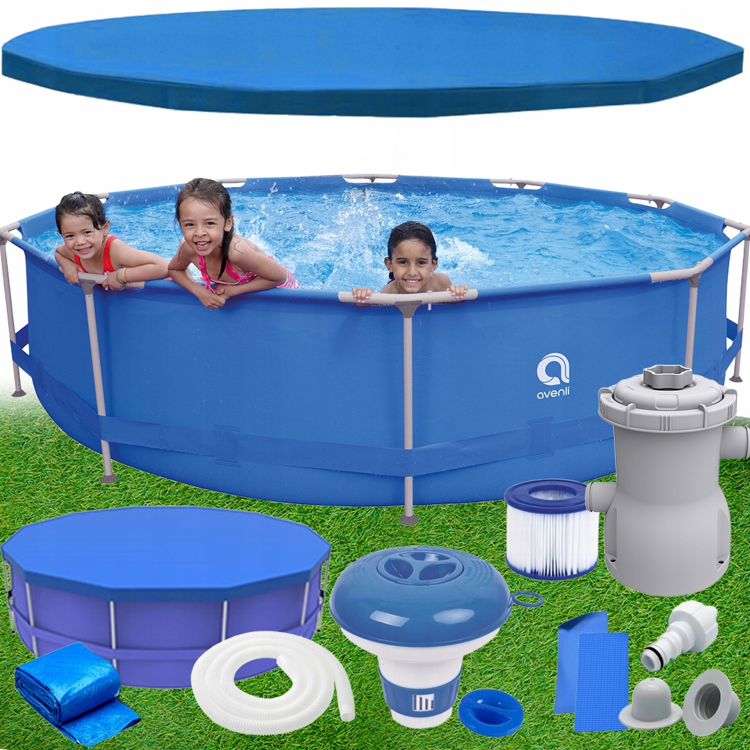 Basen Stelażowy Okrągły Ogrodowy Avenli 360x76 Pompa Filtr Pokrywa Dozownik