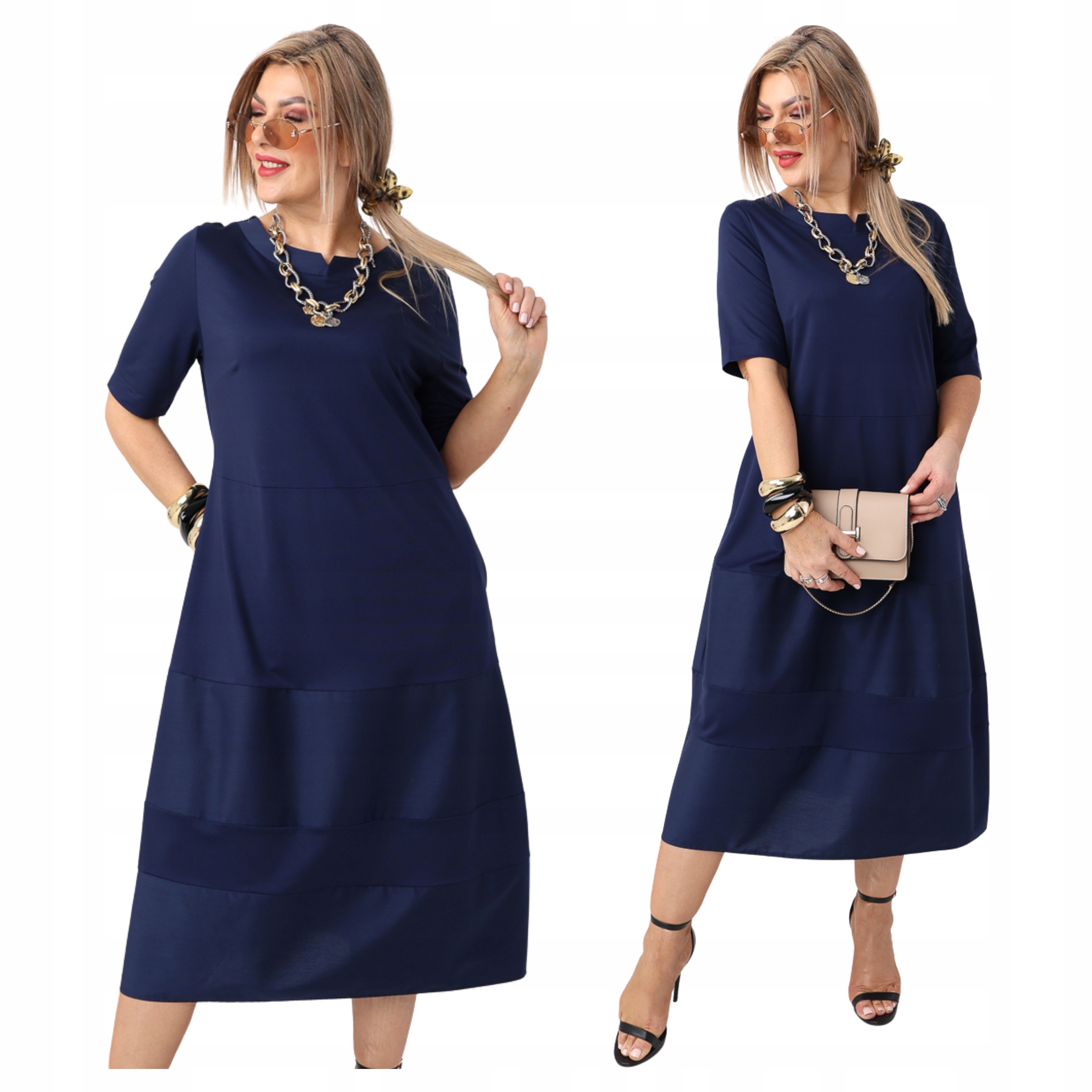 Sukienka rozkloszowana z kieszeniami Polski Producent duże rozmiary zwiewna