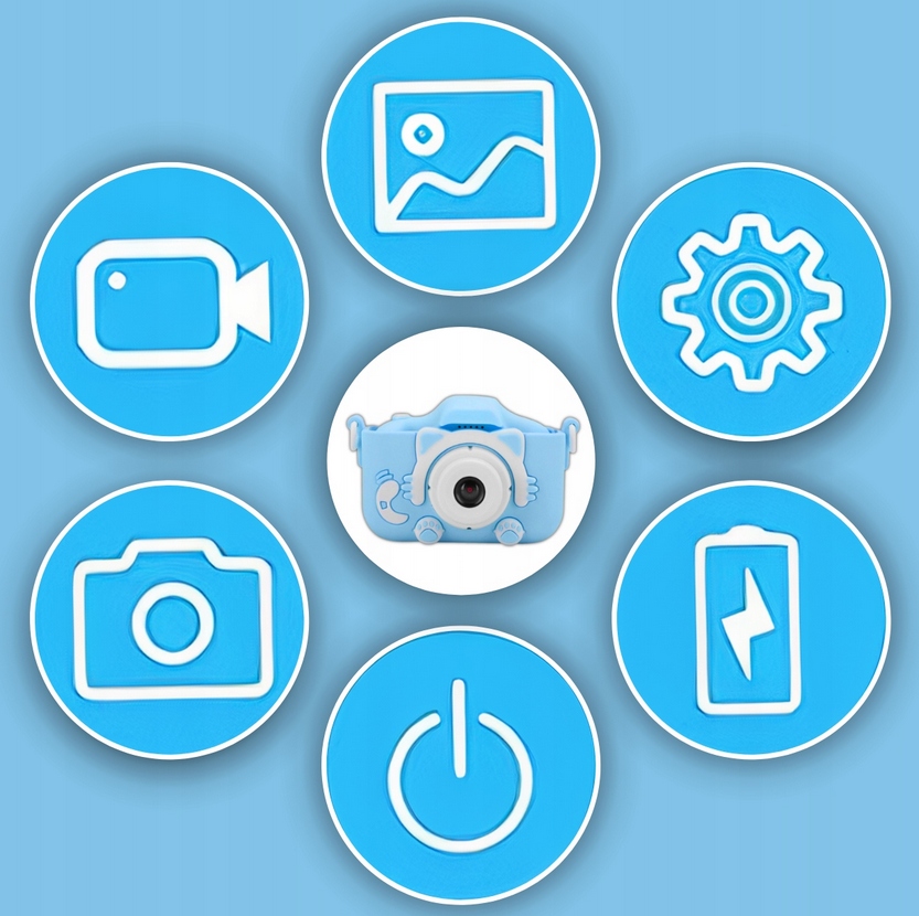 APARAT CYFROWY ZABAWKA DLA DZIECI FOTOGRAFICZNY NIEBIESKI KOTEK + KARTA 4GB Model NA PREZENT DLA DZIECKA GRY ZABAWKOWY