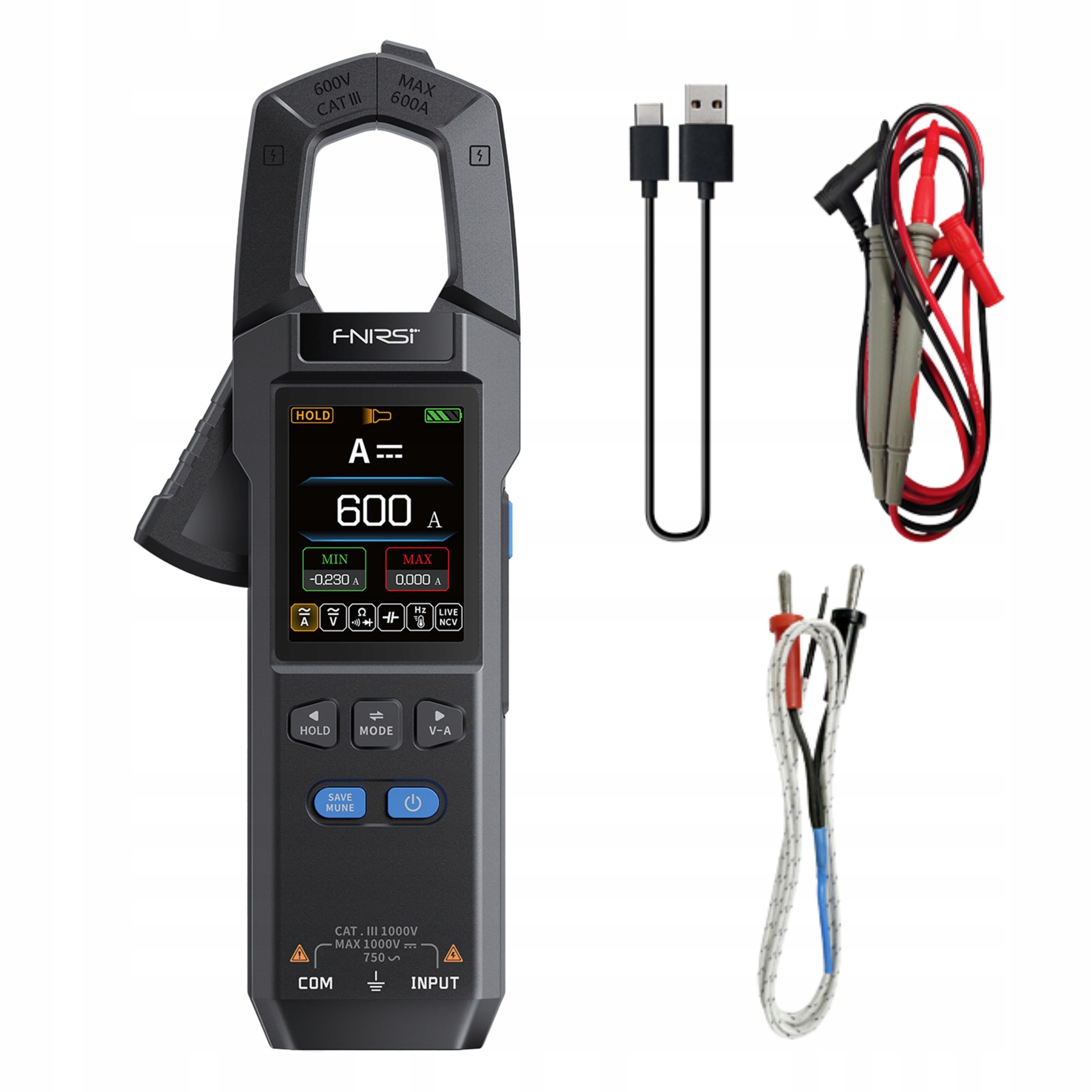 Fnirsi DMC-100 Klešťový měřič LCD Ac DC Měření teplotního odporu