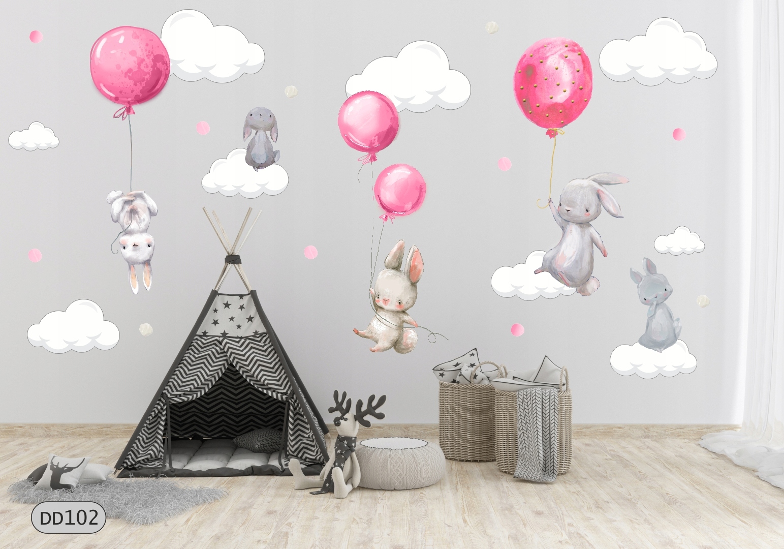 KRÓLICZKI BALONY GROSZKI NAKLEJKI ŚCIENNE 240x100 Marka inna