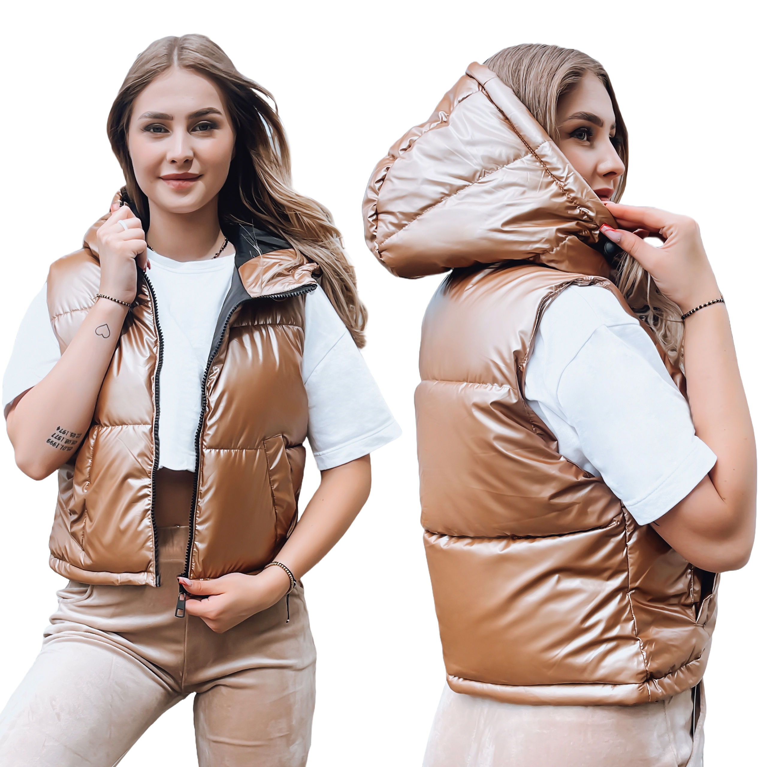 KAMIZELKA DAMSKA BEZRĘKAWNIK Z KAPTUREM roz. L