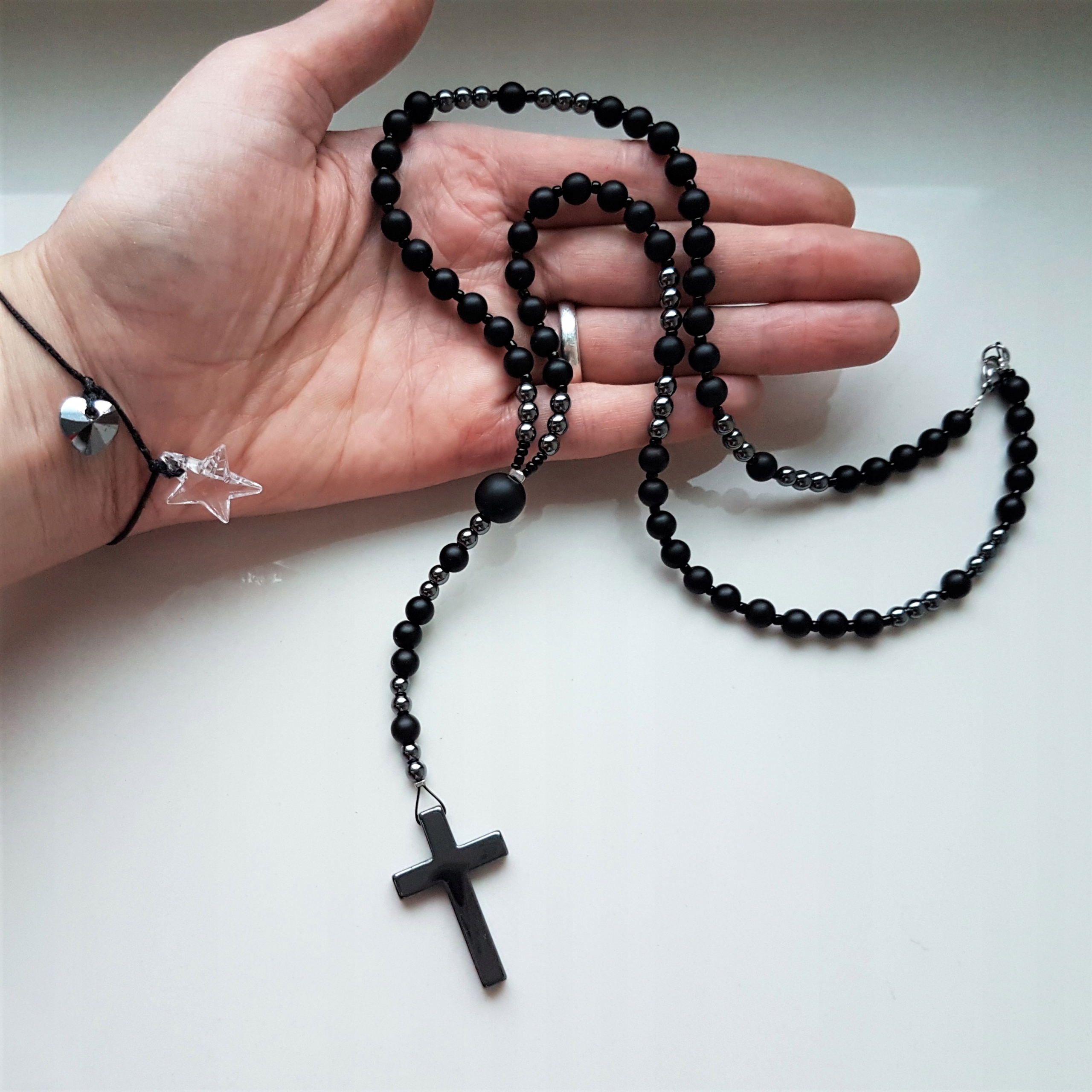 MĘSKI NASZYJNIK RÓŻANIEC ONYKS HEMATYT NEW !!!!!! Marka Inna marka