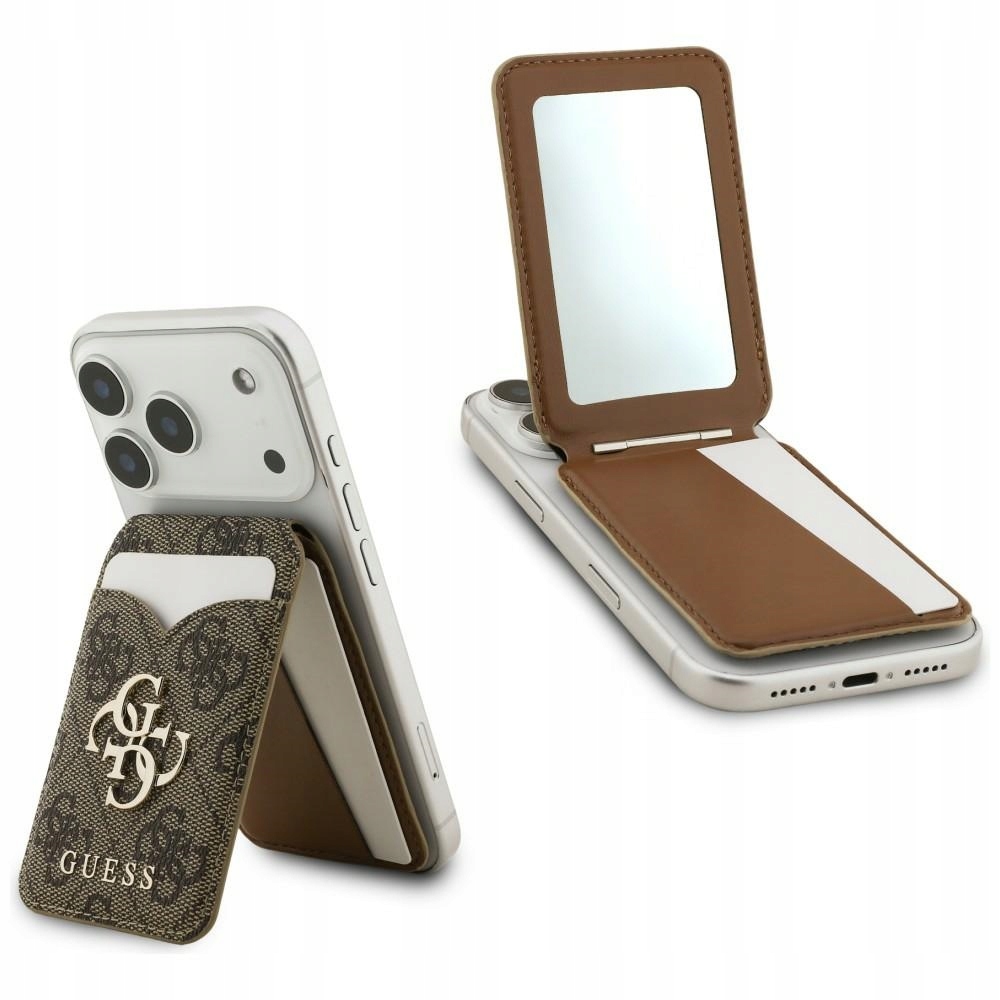 Peněženka se zrcátkem Guess 4G Stand & Mirror hnědá pouzdro na karty vertikální