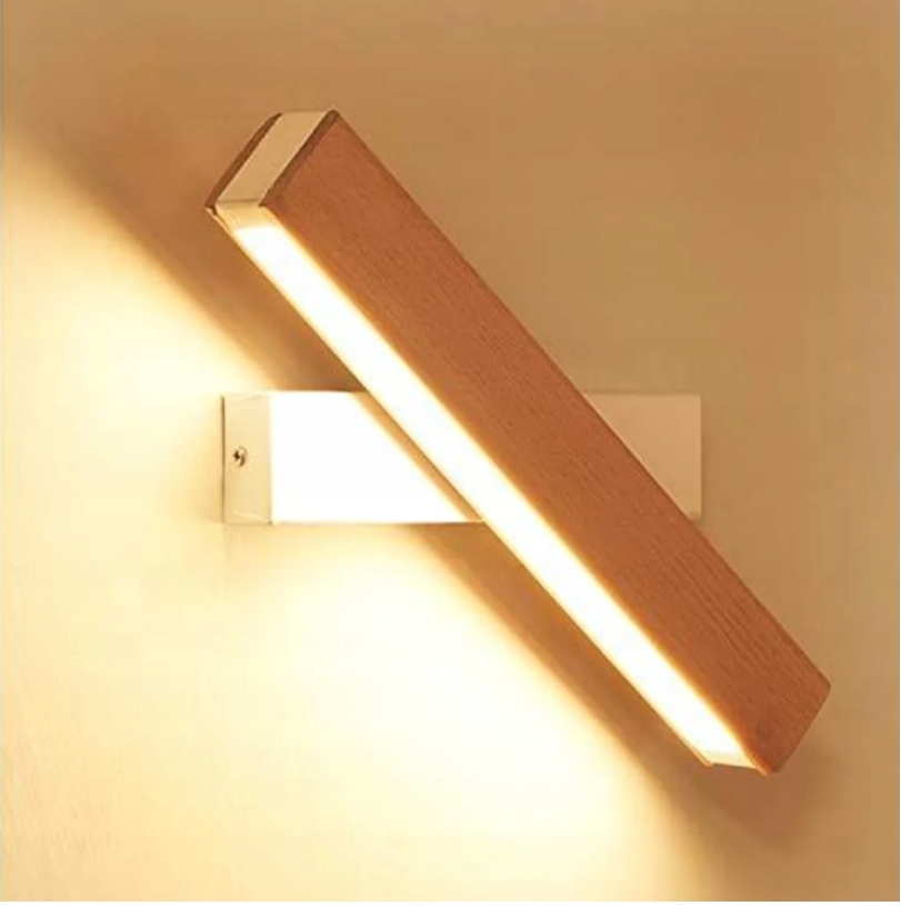 KINKIET LED 360° OBROTOWY LAMPA ŚCIENNA DREWNO