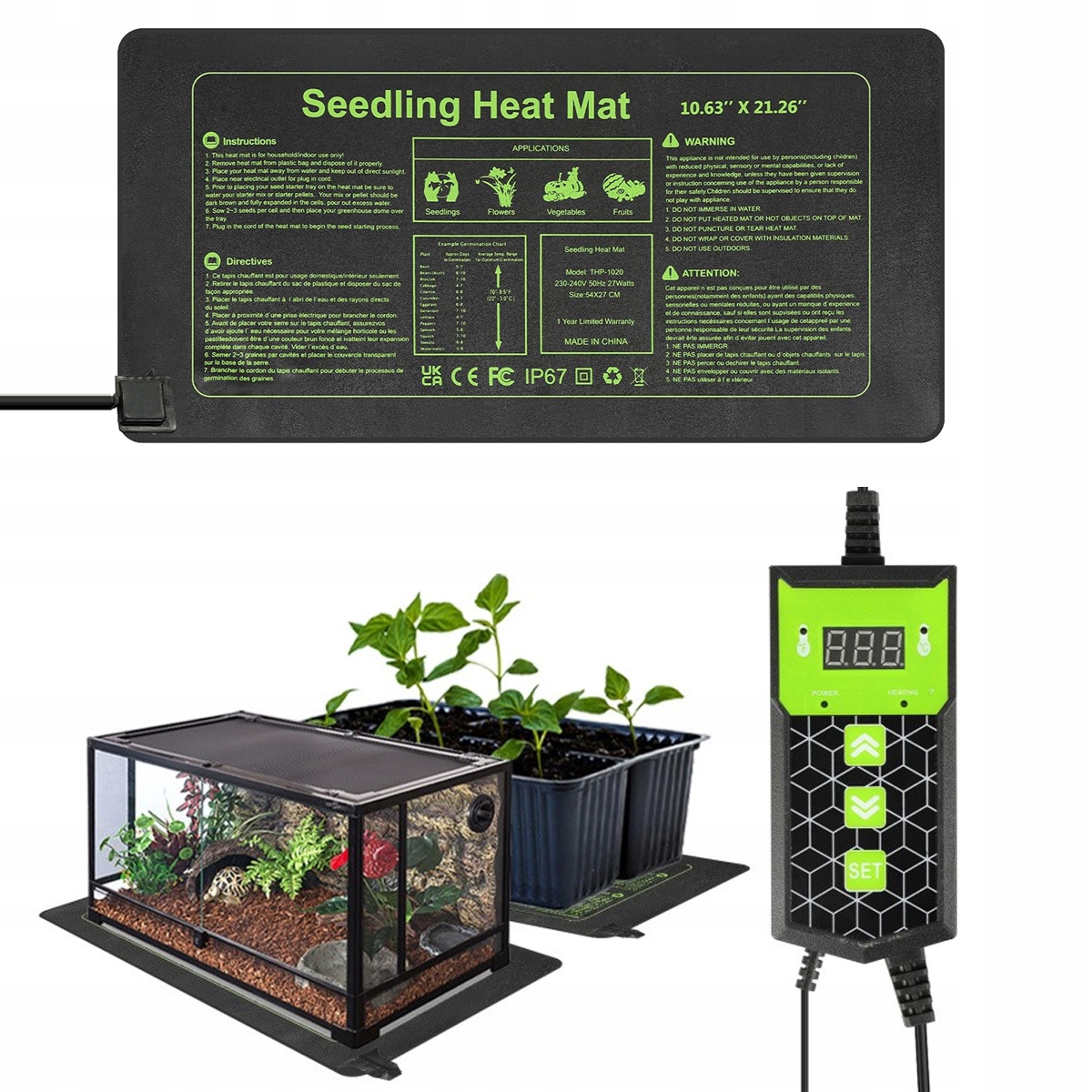 Levně 27W Topný Rohož S Regulací Pro Terárium Rostlin Sazenice 55x27cm