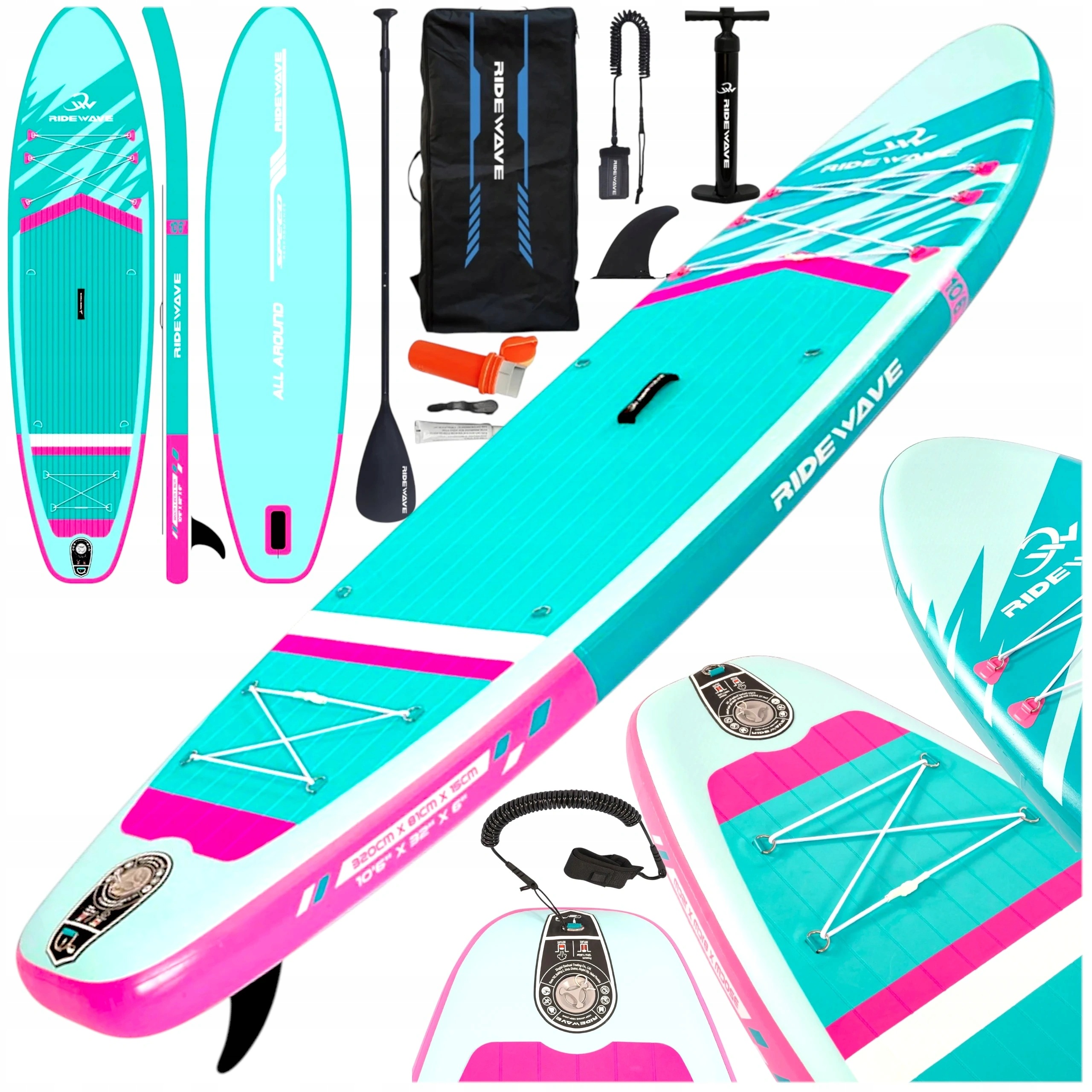 Sup Deska Na Plavání Nafukovací Ridewave 320 cm Taška Pádlo Pumpa Vodítko