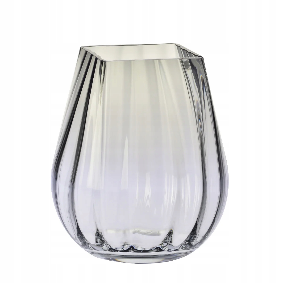 Masivní váza s čtvercovým okrajem, ryhovaná, 25,5 cm, kouřová Krosno