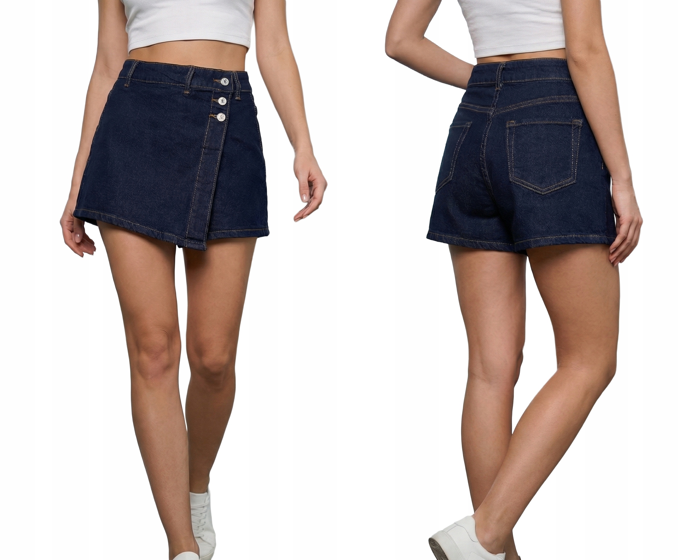 Spódnico Spodenki Shorty Mini Jeansowe Wysoki Stan Modne Niebieskie Lato L