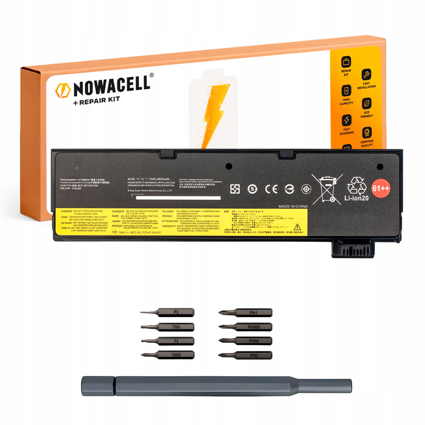 Bateria SB10K97582 do Lenovo ThinkPad T470 T480 T580 P51S 61++ 72 Wh 11,1V