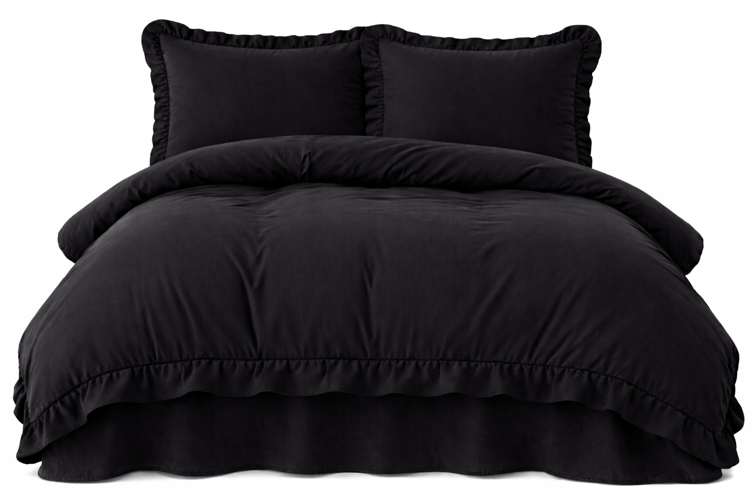 Povlečení 220x200 Černá s Falbankou 2x 70x80 Komplet 3 Č. Exkluzivní Premium
