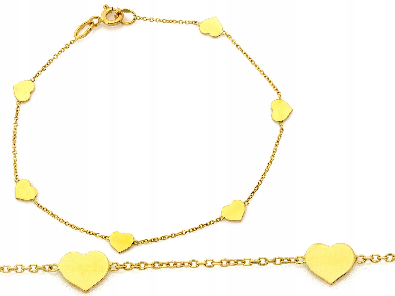 Zlatý řetízkový náramek se srdíčky 585 14k 1.53g velikost 18 jako dárek