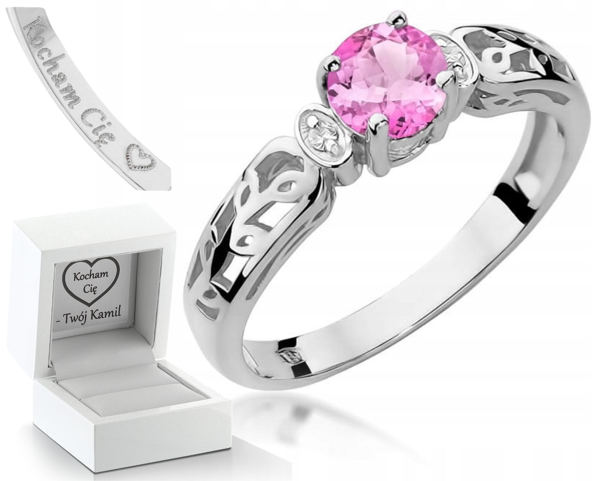 Prstýnek Z Bílého Zlata S Přírodním Kamenem A Brilianty 585