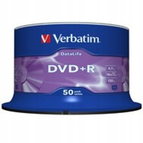 

Płyty Verbatim Dvd+r 4,7GB Cake 50 szt Niezawodne