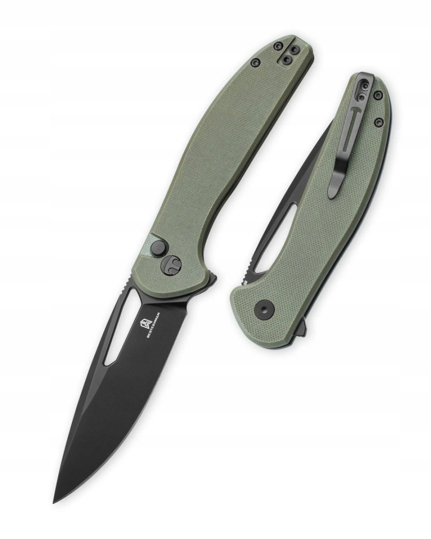 Nóż składany Bestechman Whalefin Od Green G10, Black Pvd D2 (BMK18D)