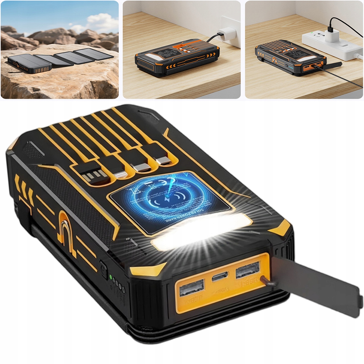 Powerbank Ładowarka Panel Solarny 27000 mAh Usb Latarka