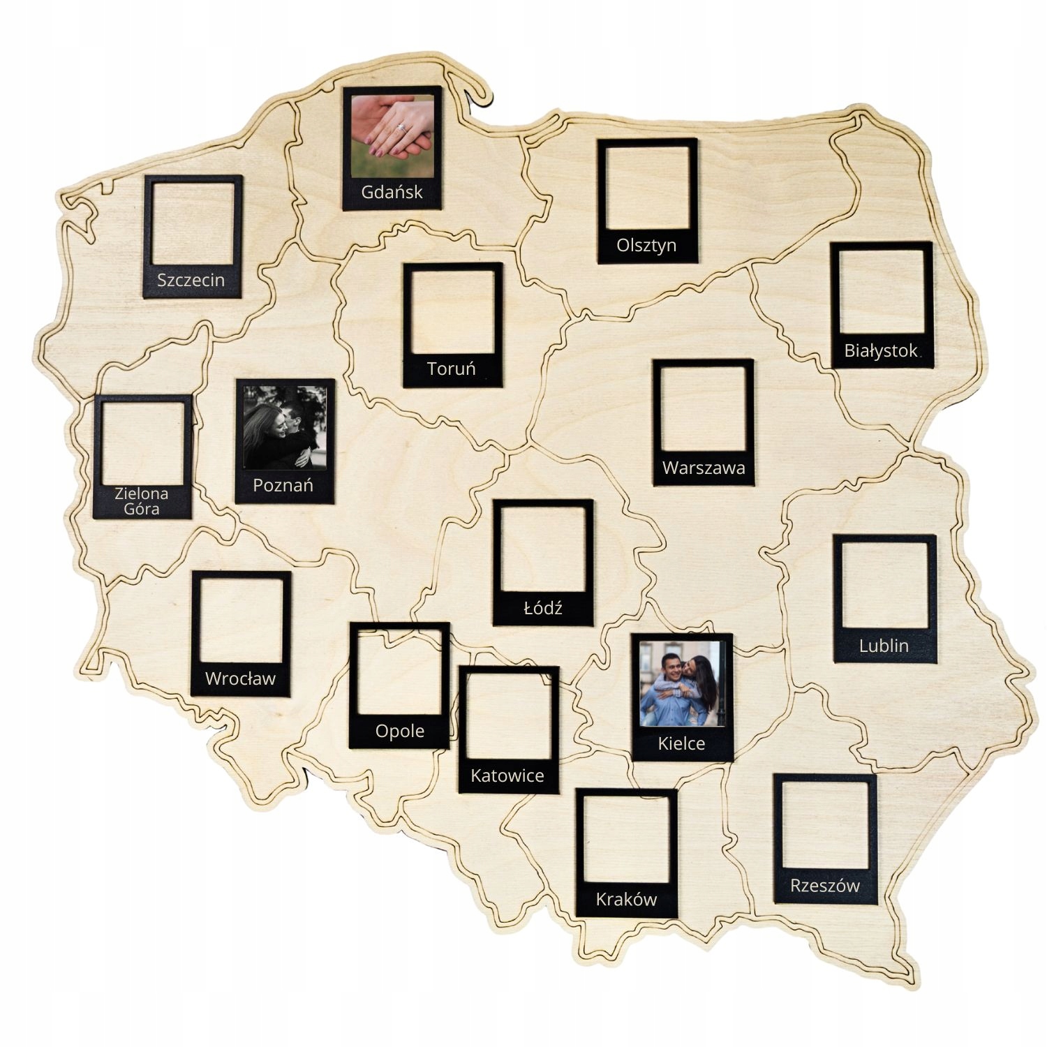 Drewniana Tablica Miasta Polski Ramka na zdjęcia Mapa Polska 50cm