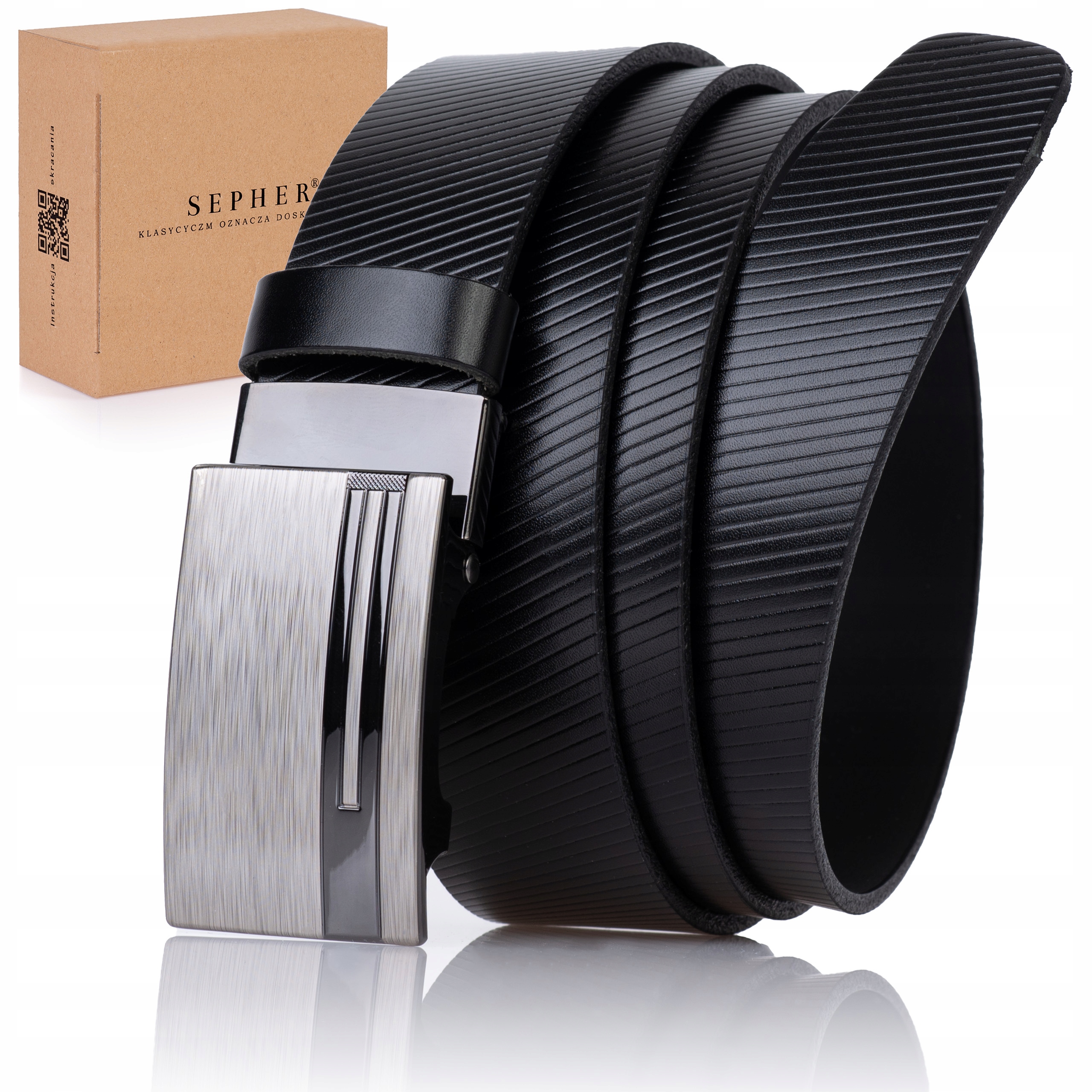 

Pasek Skórzany męski z ozdobnym tłoczeniem Czarny