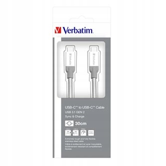 Verbatim Usb kabel (3.1), Usb C (M) Usb C (M), 0.3m, srebrny, box, 48867
