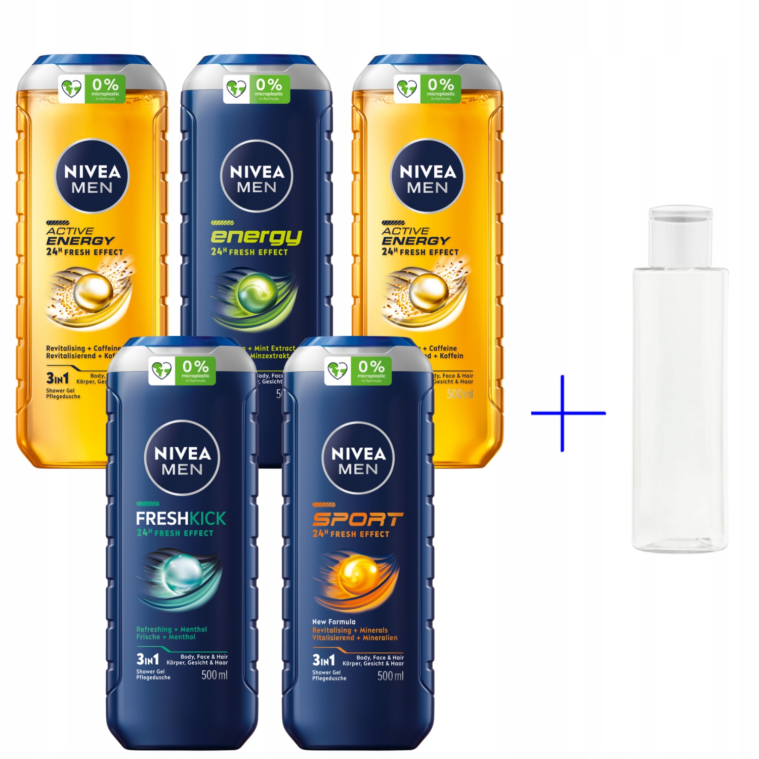 Nivea Men Pánský Gel 3v1 500 ml x 5 cestovní láhev