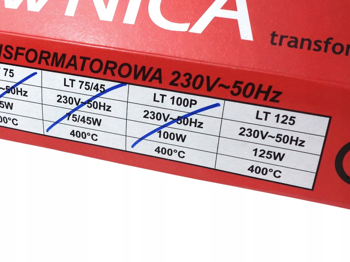 L04E Lutownica transformatorowa ZDZ Łódź 125 W Minimalna temperatura pracy 0°C