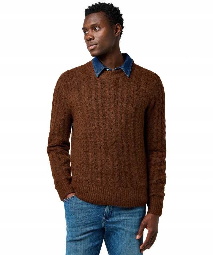 Pánský svetr Wrangler Cable Knit Sweater 112371665 Mahogany Heather, velikost L