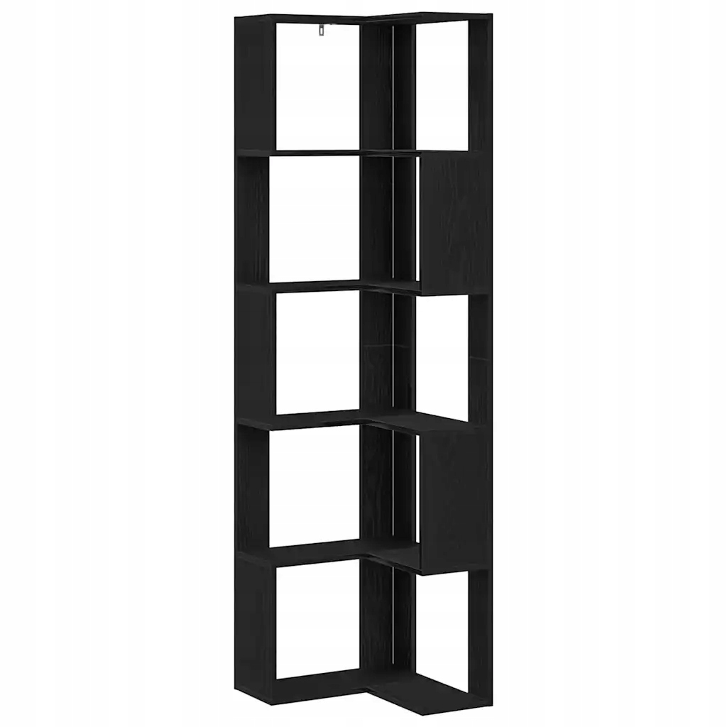 Černý dubový rohový regál z inženýrského dřeva 50x50x179 cm