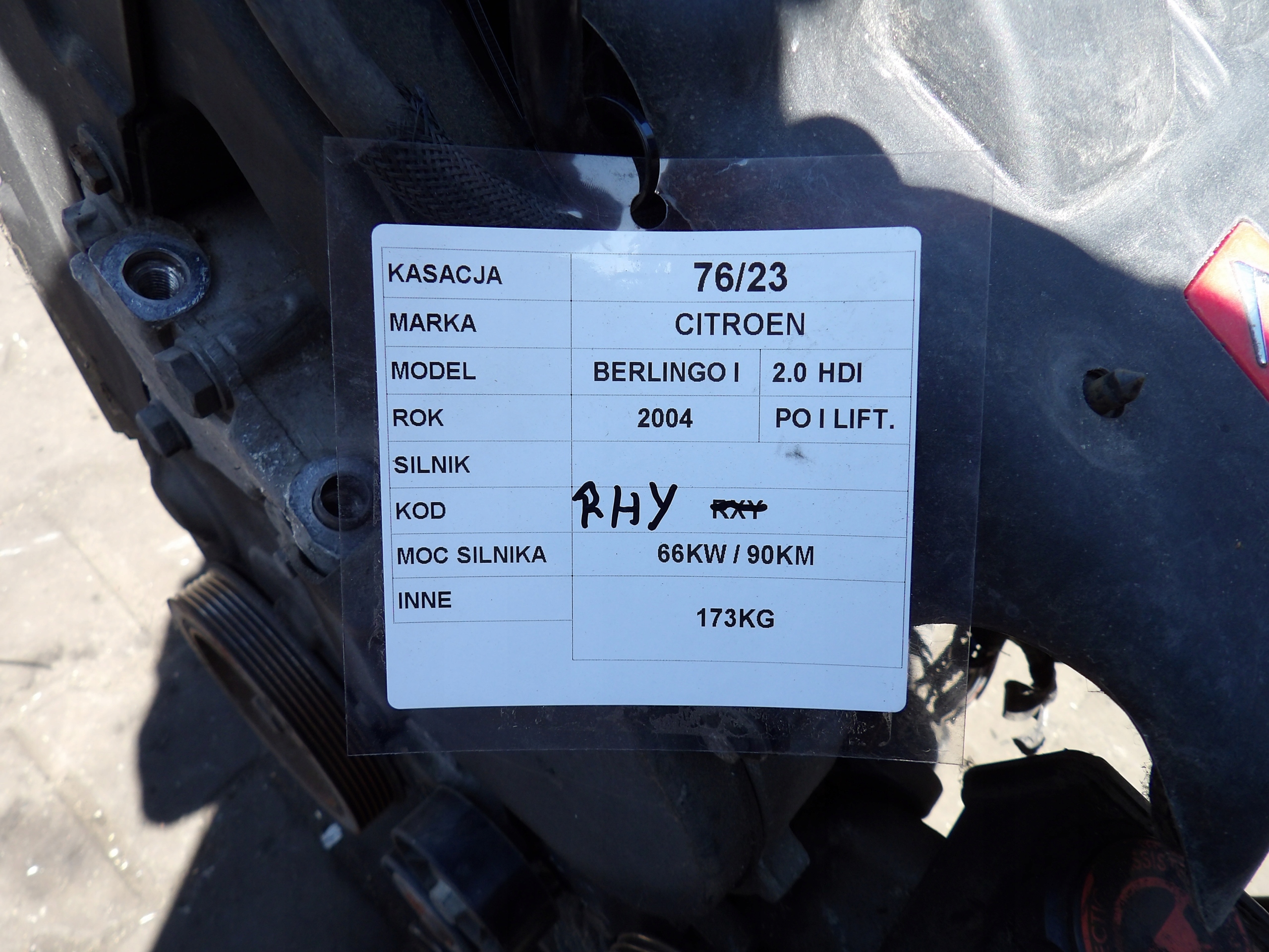 engine complete Citroen Berlingo 2,0 HDI RHY 90KM