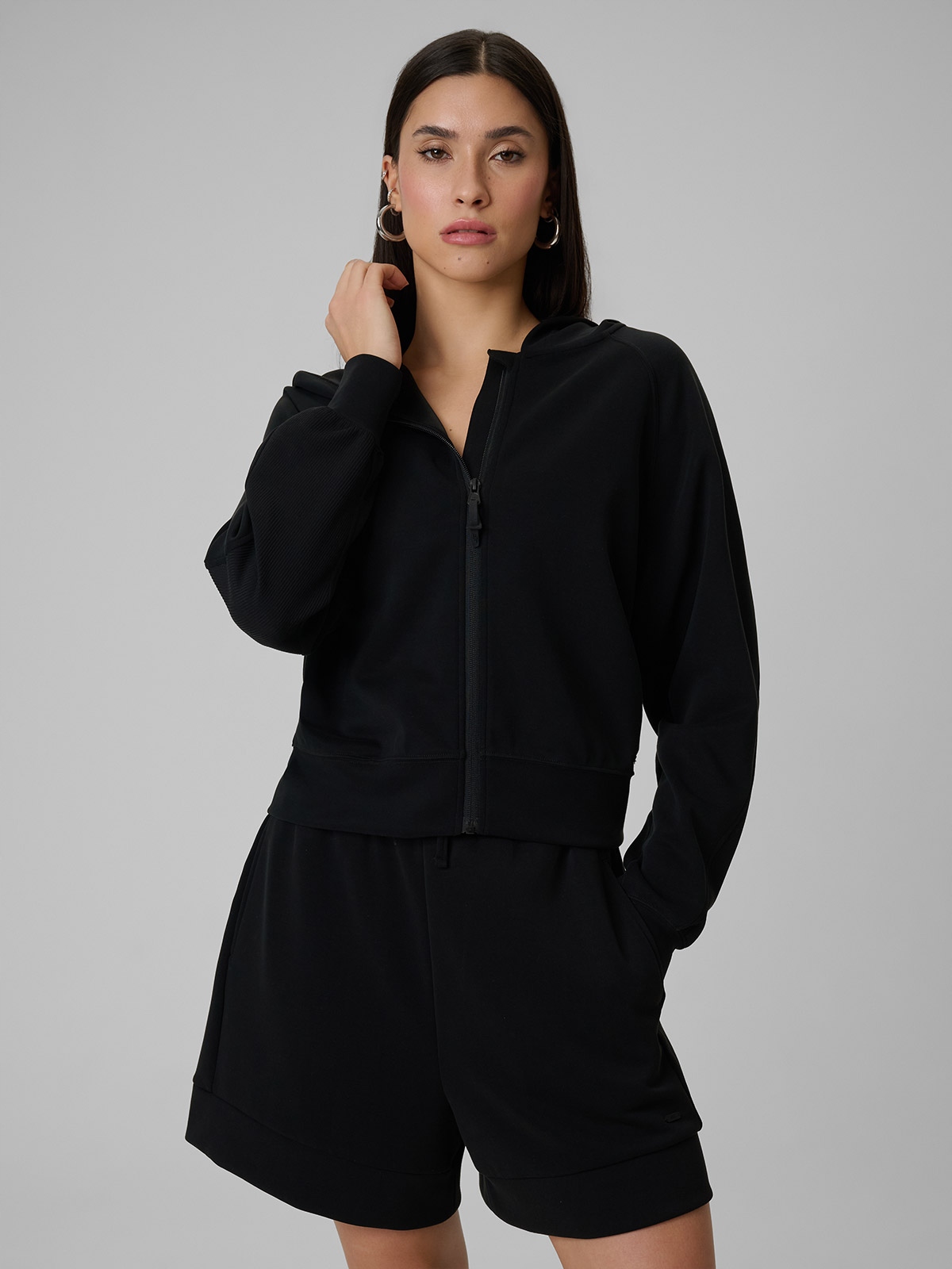 4F Mikina Černá Modalová Crop Pohodlná S