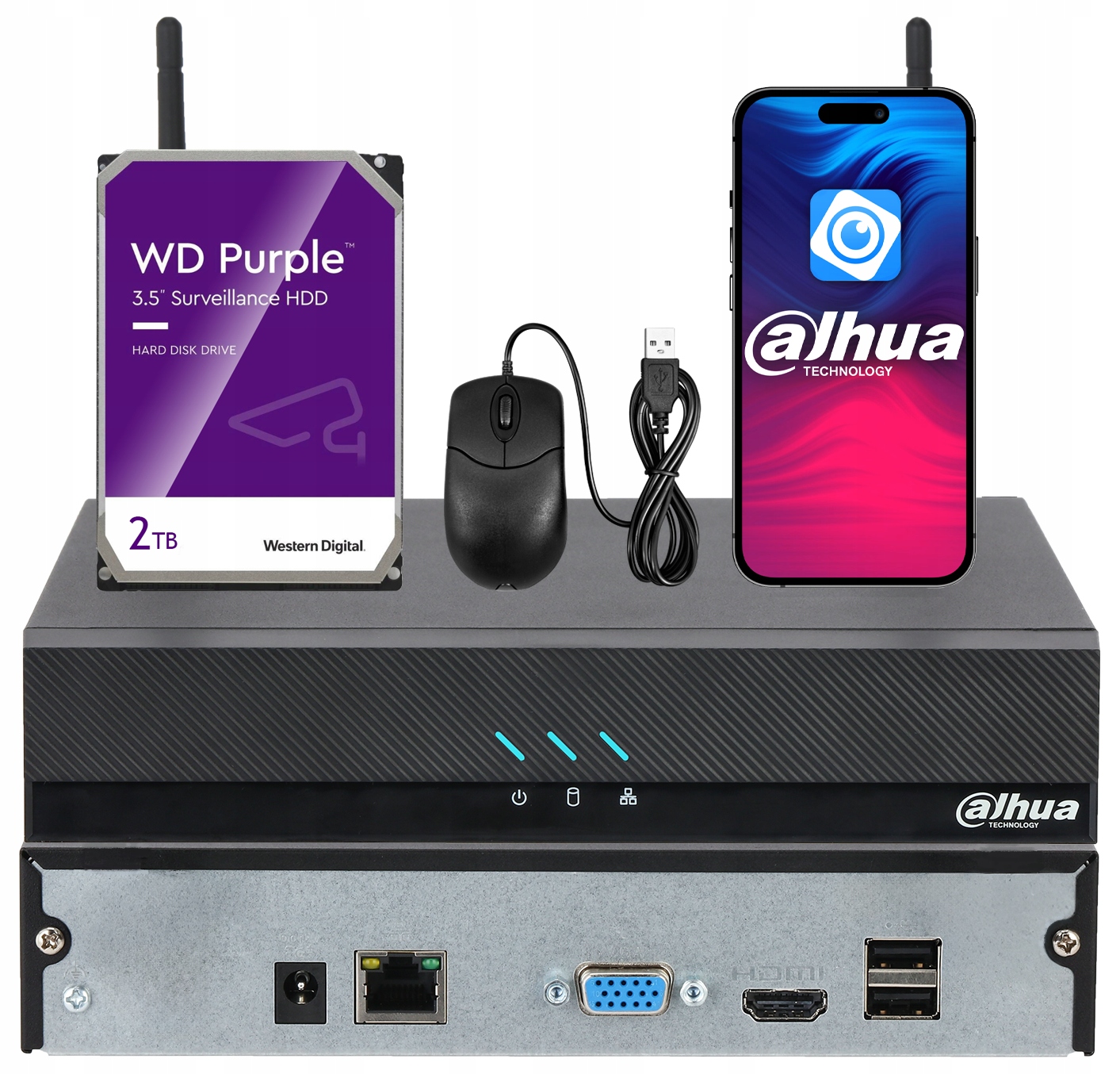 Rejestrator Ip WiFi Dahua NVR2108HC-W Analityka 8 kanałów 16MP Dysk 2TB Wd