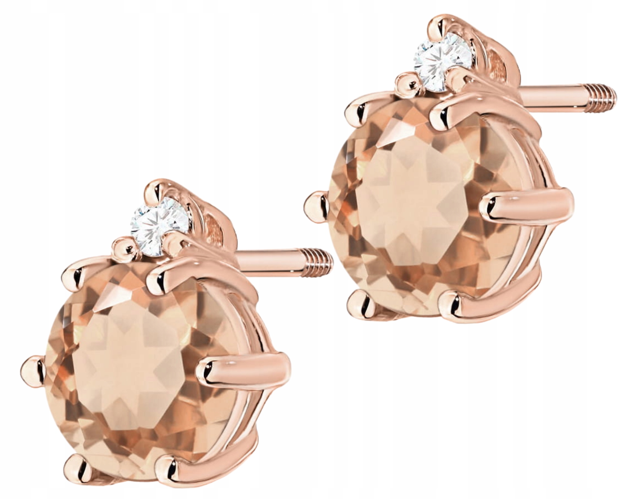 Růžové Zlato Náušnice S Morganitem A Brilianty Zlato Ryzost 585 14K Dárek