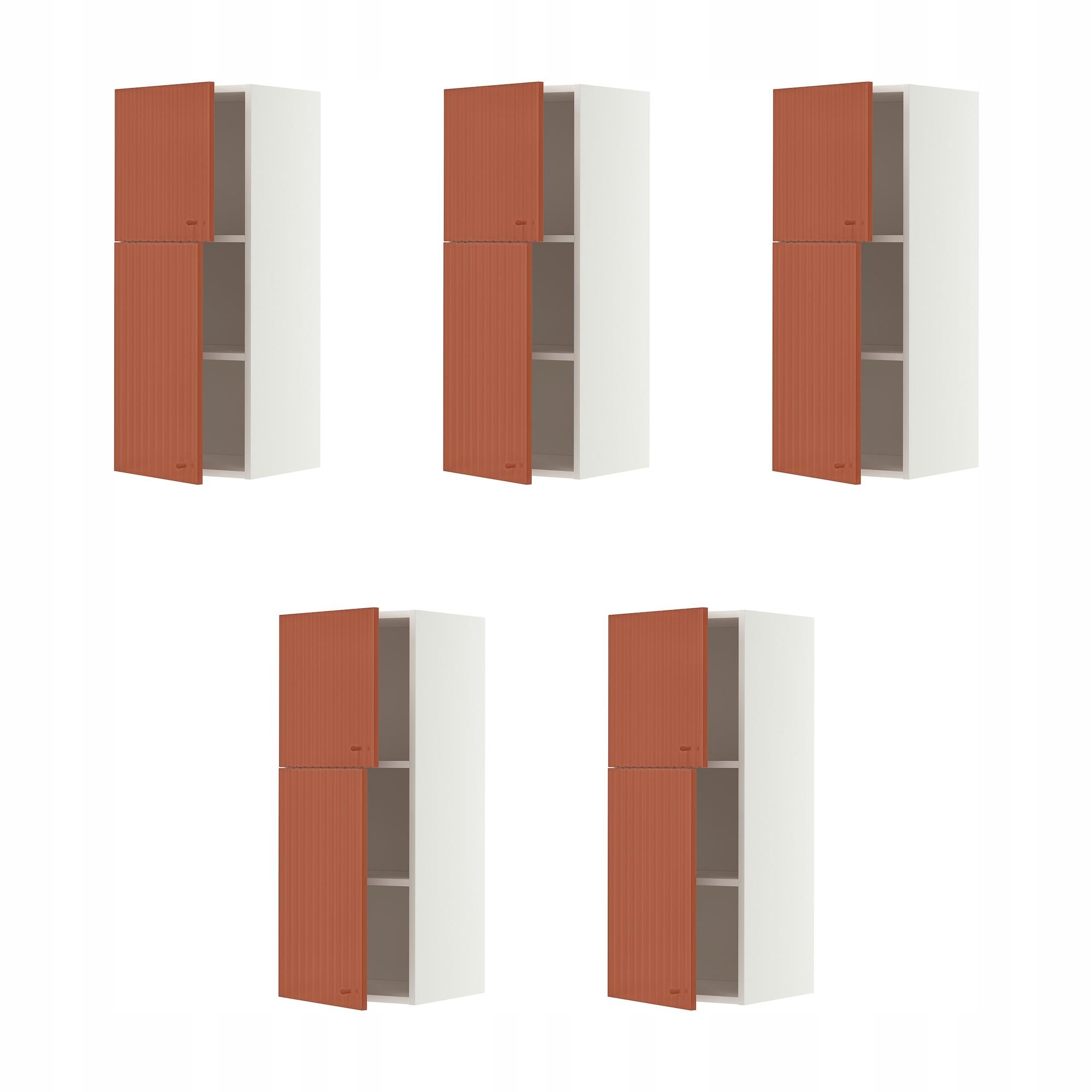 5 szt. Szafka Ścienna z Półkami 40x100 Biała Czerwonobrązowa