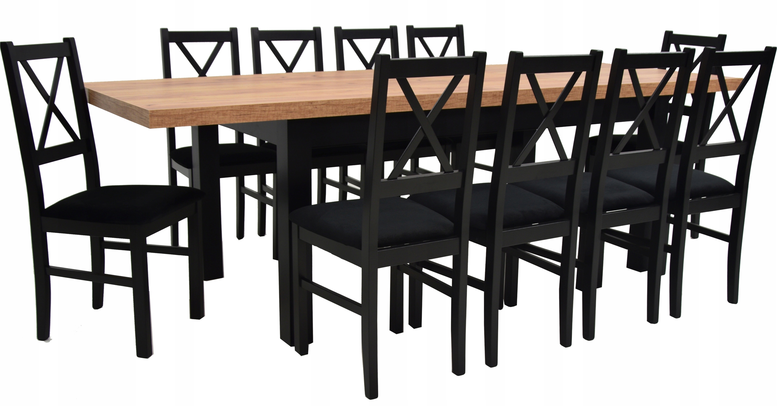 10 DREWNIANYCH krzeseł Rozkładany stół 90x170/250