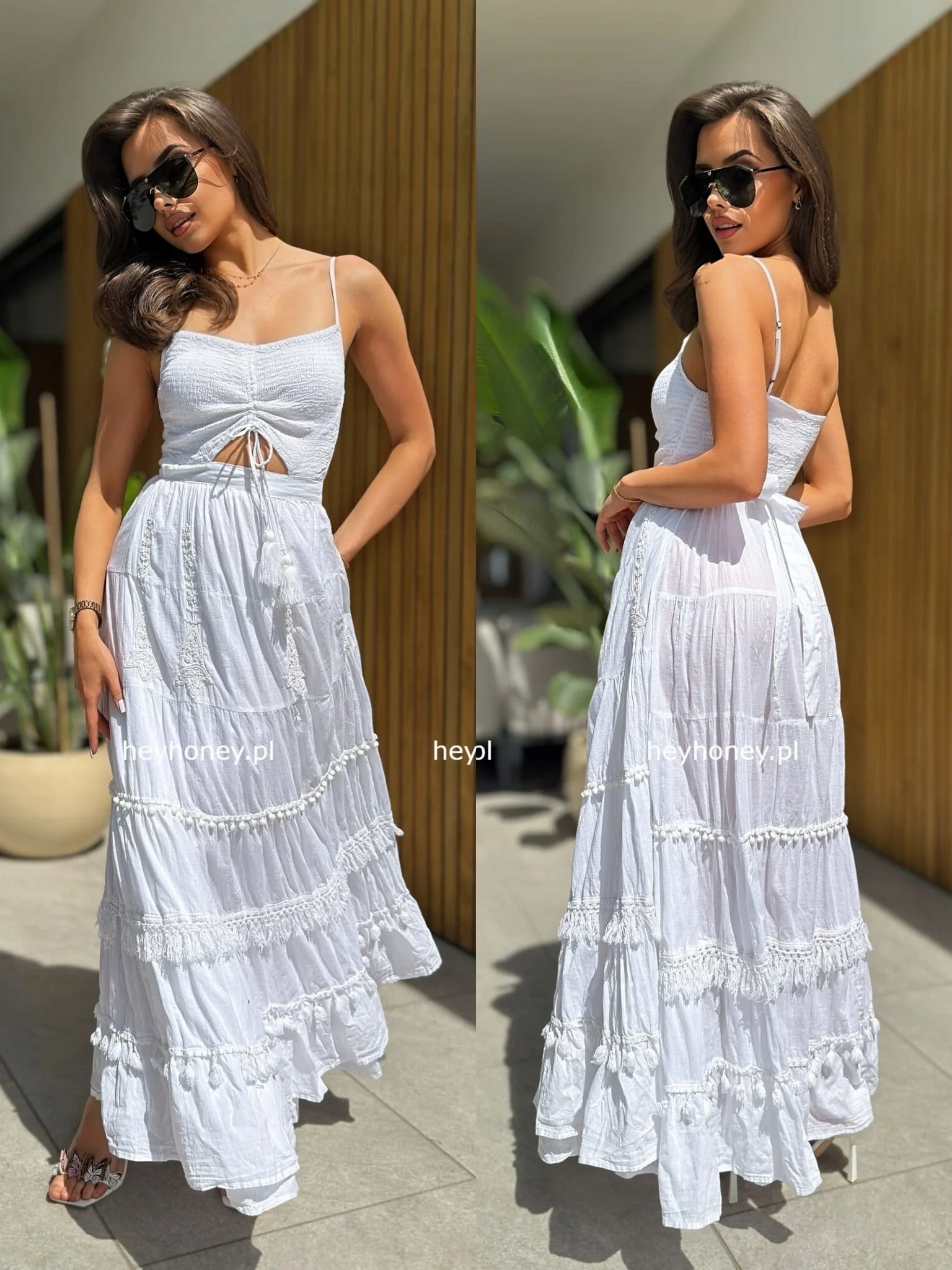 Šaty Bavlněná Maxi na Ramínkách Bílá Amaranta Univerzální