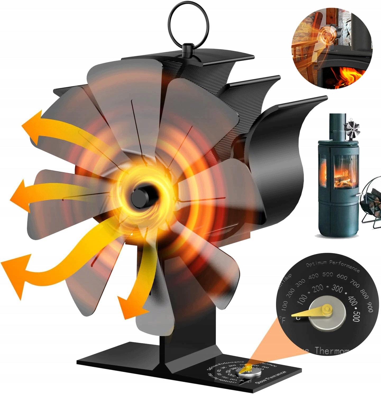 Termoelektrický Krbový Ventilátor Napájený Teplem, 8-LOPATKOVÝ Ventilátor