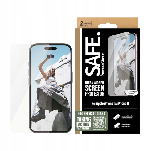 Safe by PanzerGlass Screen Protector iPhone 16 Ultra-Wide Fit