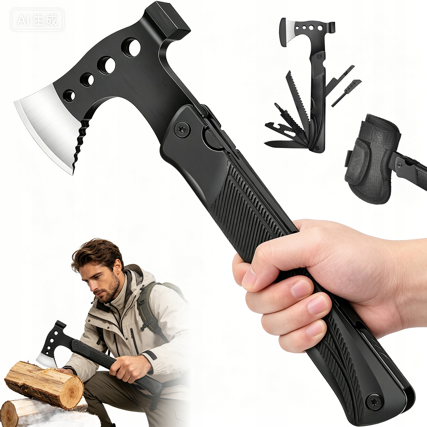 Multitool Siekiera Bushcraft Składana Stal Nierdzewna Camping